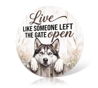 Ulord Husky Metal Sign 12x12 Inch Dog Inspirational Quotes Wall Art | Live Like Someone Left The Gate Open Farmhouse Tin Sign Decor for Living Room Bedroom Home Nostalgic Gifts for Pet Lovers