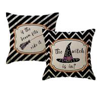 ULOVE LOVE YOURSELF 2Pack Black Halloween Pillow Covers Witch Hat/Broom Happy Halloween Decorative Pillow Cushion Cover Cute Fall Decor Pillowcase for Sofa/Couch/Porch