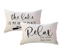 ULOVE LOVE YOURSELF 2Pack Lake Cabin Decor Lumbar Throw Pillow Covers 12x 20Inch Relax You’re On Lake Time Pillowcases Summer Lake House Decorative Waist Cushion Cover for Sofa Couch Porch (Beige)