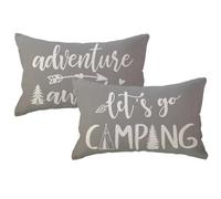ULOVE LOVE YOURSELF Adventure Camper Decorative Lumbar Pillowcase Double-Sided Let’s Go Camping/Adventure Awaits Throw Pillow Covers Cabin/Camper Cushion Covers 12x20,2Pack for Sofa/Couch/Porch(Grey)