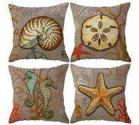 ULOVE LOVE YOURSELF Beach Pillow Covers 4Pack Grey Gold Seahorse Starfish Sand Dollar Shell Nautical Throw Pillowcases Sea Theme Coastal Rustic Cushion Cover 18 x 18 inch