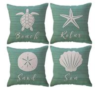 ULOVE LOVE YOURSELF Coastal Beach Throw Pillow Covers Seaturtle Starfish Shell Sand Dollar Summer Beach House Decor Ocean Theme Decorative Cushion Covers for Couch Sofa Bed (Blue Green)