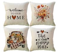 ULOVE LOVE YOURSELF Fall Decorative Throw Pillow Covers Autumn Theme Pumpkin Truck Floral Bouquet Welcome Signs Cushion Covers Farmhouse Autumn Harvest Pillowcases 18 x 18 Inc,4Pack (Orange Red)
