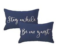 ULOVE LOVE YOURSELF Guest Welcome Throw Pillow Covers 2Pack Stay Awhile and Be Our Guest Design Farmhouse Guest Room Decor Cushion Covers 12" x 20" for Sofa Couch Porch (Blue)