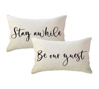 ULOVE LOVE YOURSELF Guest Welcome Throw Pillow Covers 2Pack Stay Awhile and Be Our Guest Design Farmhouse Guest Room Decor Cushion Covers 12" x 20" (Beige)