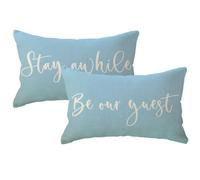 ULOVE LOVE YOURSELF Guest Welcome Throw Pillow Covers 2Pack Stay Awhile and Be Our Guest Design Farmhouse Guest Room Decor Cushion Covers 12" x 20" (Light Blue)
