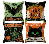 ULOVE LOVE YOURSELF Spooky Halloween Decorative Throw Pillow Covers Bat Cat Pumpkin Skull Ghost Design Cushion Cases Seasonal Holiday Decor Pillowcases 18 x 18 Inc,4Pack for Sofa Couch(Orange/Green)