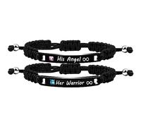 Uloveido 1 Pair Hademade Braided Adjustable Zircon Braceletsfor Couples, Bracelets for Men Women Black Stainless Steel, Birthday Valentine's Day Gift for Girls Boys Y781