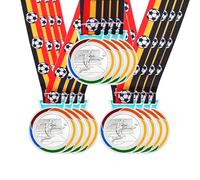 Uloveido 12 Pcs Set Silver Soccer Medals with Germany Flag Ribbon, 3D Football Player Design, Custom Season Engraved, School Sports Awards Bulk YA6969