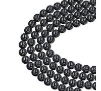 Uloveido 180pcs 3A+ Black Hematite Loose Beads DIY for Jewelry Making with 10M Elastic Cord (Black Hematite, 6mm)