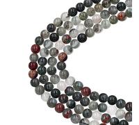 Uloveido 180pcs Natural Stone Round Loose Beads DIY for Jewelry Making with 10M Elastic Cord (African Blood Stone, 6mm)