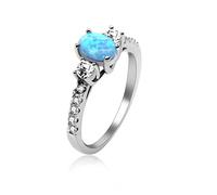 Uloveido 2.16g Solitaire Accent Ring Oval Lab Created Blue Fire Opal Round Cubic Zirconia 925 Sterling Silver Anniversary Ring Size O JZ104