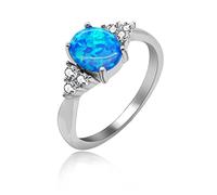 Uloveido 2.96g 925 Sterling Silver Oval Cut Created Blue Fire Opal Birth-Stone Solitaire Wedding Engagement Band Rings for Women Size J JZ125