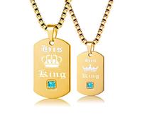 Uloveido 2 pcs Gay Pride Necklaces Set for Men and Women - Dog Tag Gold Titanium Stainless Steel Box Chain Necklaces with Charm Pendants His King SN127