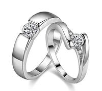 Uloveido 2 pcs Promise Rings for Couples Lab Created Diamond Ring Women and Men Rhodium Plated Party Favor Ring Graduation Valentine's Day Presents for Lover Boyfriend Girlfriend