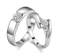 Uloveido 2 Pcs Promise Rings for Couples Set White Gold Plated Round Cubic Zirconia CZ Wedding Band Engagement Ring for Women and Men Birthday Valentines Gifts for Husband and Wife J045