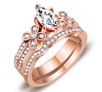 Uloveido 2 pieces Rose Gold Plated Cubic Zirconia Wedding Engagement Stackable Flower Crown Rings Set for Women Mother Gilfriend Anniversary Birthday Valentine's Day Gift YA4232, Non-Precious Metal