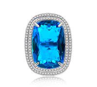 Uloveido 20x30mm Rectangular CZ Exaggerated Ring Royal Blue Zirconia Simulated Sapphire Rings Cocktail Jewellery for Women (Blue)