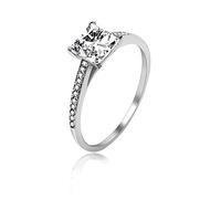 Uloveido 2g 6mm Princess Cut Clear Cubic Zirconia CZ Halo Sterling Silver 925 Engagement Wedding Ring Size L LJ078