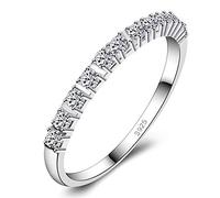 Uloveido 2mm Stacking Eternity Band Ring for Women - Round Cubic Zirconia Half Eternity Ring (White,Size L1/2) J029
