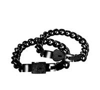 Uloveido 2pcs Black Couples Square and Heart Lock Bracelet Bangles, His and Hers Lock and Key Matching Bracelets Set for Him and Her Y853(Black)