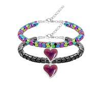 Uloveido 2pcs Gear-shaped Hematite Bracelets for Him and Her, Color Changing Mood Heart Bangles Wedding Promise Couples Gifts Y1995-UK (Multi Black)