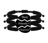 Uloveido 3 Pcs Black Puzzle Heart Piece Best Friends Forever Bracelet Set for Best Friend Stainless Steel Wrap Strand Black String Bracelet BFF Matching Heart Friendship Jewelry for Girls Women Y4119