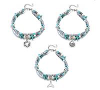 Uloveido 3 pcs Set Blue Turquoise Starfish Multilayer Bracelet Beach Ankle Bracelet Anklets with Fish Tail, Dolphin, Scallop Charms Y811-4