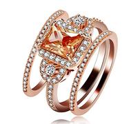 Uloveido 3pcs Stackable Bridal Rings Set Rose Gold Plated,Emerald Cut Orange Cubic Zirconia Wedding Eternity Bands Women (Size Q) Y434