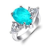 Uloveido 8 * 10mm Big Pear Shape Created Lparaiba Tourmaline Stone Retro Cocktail Ring for Women, Women's Fashion Platinum Plated Large Teardrop Crystal Ring Y2998 (T1/2(62.1mm))