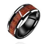 Uloveido 8mm Black Stainless Steel Wedding Band Wooden Inlay Engagement Rings for Men Y1539 (Black, Size T1/2)