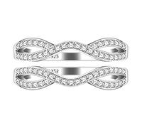 Uloveido 925 Sterling Silver Cubic Zirconia 2 Stackable Rings Enhancer for Women Wedding Engagement Anniversary Promise Rings Y2190-UK Size N1/2