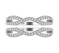 Uloveido 925 Sterling Silver Cubic Zirconia 2 Stackable Rings Enhancer for Women Wedding Engagement Anniversary Promise Rings Y2190-UK Size T1/2