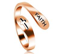 Uloveido 925 Sterling Silver FAITH Cross Adjustable Ring, Rose Gold Plated Hollow Cross Religious Rings for Women Y531(rose gold)