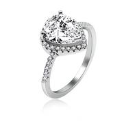 Uloveido 925 Sterling Silver Love Heart Clear Cubic Zirconia Solitaire Ring Half Eternity Bridal Promise Wedding Engagement 925 Sterling Jewelry for Women Girls Size L JZ116-White-6