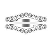 Uloveido 925 Sterling Silver Round CZ Pave Eternity Band Wedding Engagement Ring Guard Enhancer 2pcs V Stack Rings Set Y2469 (Size 8), P1/2 (57mm)