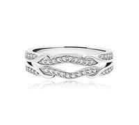 Uloveido 925 Sterling Silver Round CZ Wrap Ring Guard Enhancer V 2pcs Stackable Rings Set for Women (Y1522-UK Size N1/2(54.4mm), Y1522)