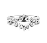 Uloveido 925 Sterling Silver Round CZ Wrap Ring Guard Enhancer V 2pcs Stackable Rings Set for Women (Y1519-UK Size P1/2(57mm), Y1519)