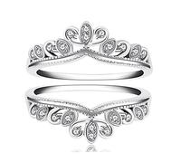 Uloveido 925 Sterling Silver Round CZ Wrap Ring Guard Enhancer V 2pcs Stackable Rings Set for Women (Y1525-UK Size L1/2(51.9mm), Y1525)