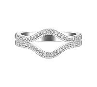 Uloveido 925 Sterling Silver Round CZ Wrap Ring Guard Enhancer V 2pcs Stackable Rings Set for Women (Y1527-UK Size N1/2(54.4mm), Y1527)