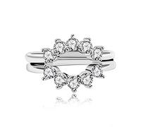 Uloveido 925 Sterling Silver Round CZ Wrap Ring Guard Enhancer V 2pcs Stackable Rings Set for Women (Y1520-UK Size L1/2(51.9mm), Y1520)