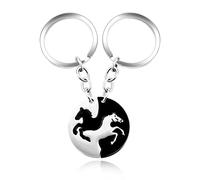 Uloveido A Pair of Horse Puzzle Matching Keychains Set Yinyang Couples Key Chain Ring Holder BFF Gifts (Black White-Round Ring)