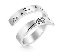 Uloveido Adjustable Inspirational Flying Dandelion Double Stainless Steel Freedom Ring Bands Cool Stacking Gift for Women, Engraving Rings Motivational Gift Y2004, Metal