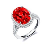 Uloveido Adjustable Platinum Plated Crystal Rings, Big Oval Cubic Zirconia Ring, Solitaire Split Shank Rings Birthstone Jewelry Gifts for Women Y927-Red