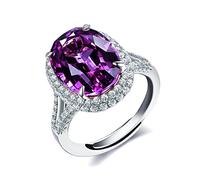 Uloveido Adjustable Silver Color Big Oval Stone Rings Wedding Promise, Purple Cubic Zirconia Crystal Split Shank Ring Birthstone for Women Y927 (Split shank-Purple)