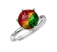 Uloveido Adjustable Simulated Watermelon Tourmaline Ring - 6 Prongs Solitaire Round CZ Open Band Jewelry for Women YA6267