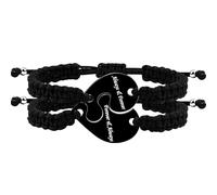 Uloveido Always & Forever Matching Puzzple Heart Relationship Bracelets Set for Couples, His Her Handmade Engraved Black String Stainless Steel Heart Puzzle Bracelets for Lovers Husband and Wife Y4489