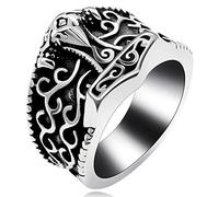 Uloveido Ancient Black Stainless Steel Cloud Hammer Ring, Gothic Vintage Bike Rings Wide Band Birthday Gifts for Men Boy (Size V) Y517