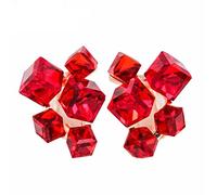 Uloveido Big Clip on Geometric Cube Crystal Dangle Pendant Earrings for Women - Red Cubic Zirconia Rose Gold Stud Earrings - Exquisite Jewellery Box Packing GR124-RED
