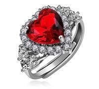 Uloveido Big Heart Cubic Zirconia Ring Adjustable Platinum Plated Crystal Heart Party Love Statement Rings for Women (Red)